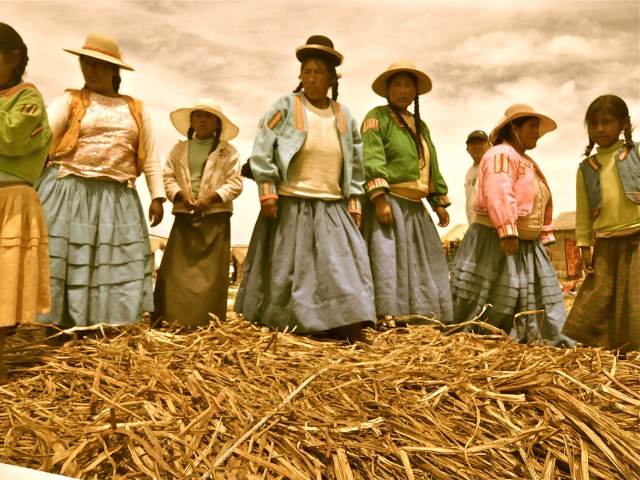 Traditional dressed women on Uros